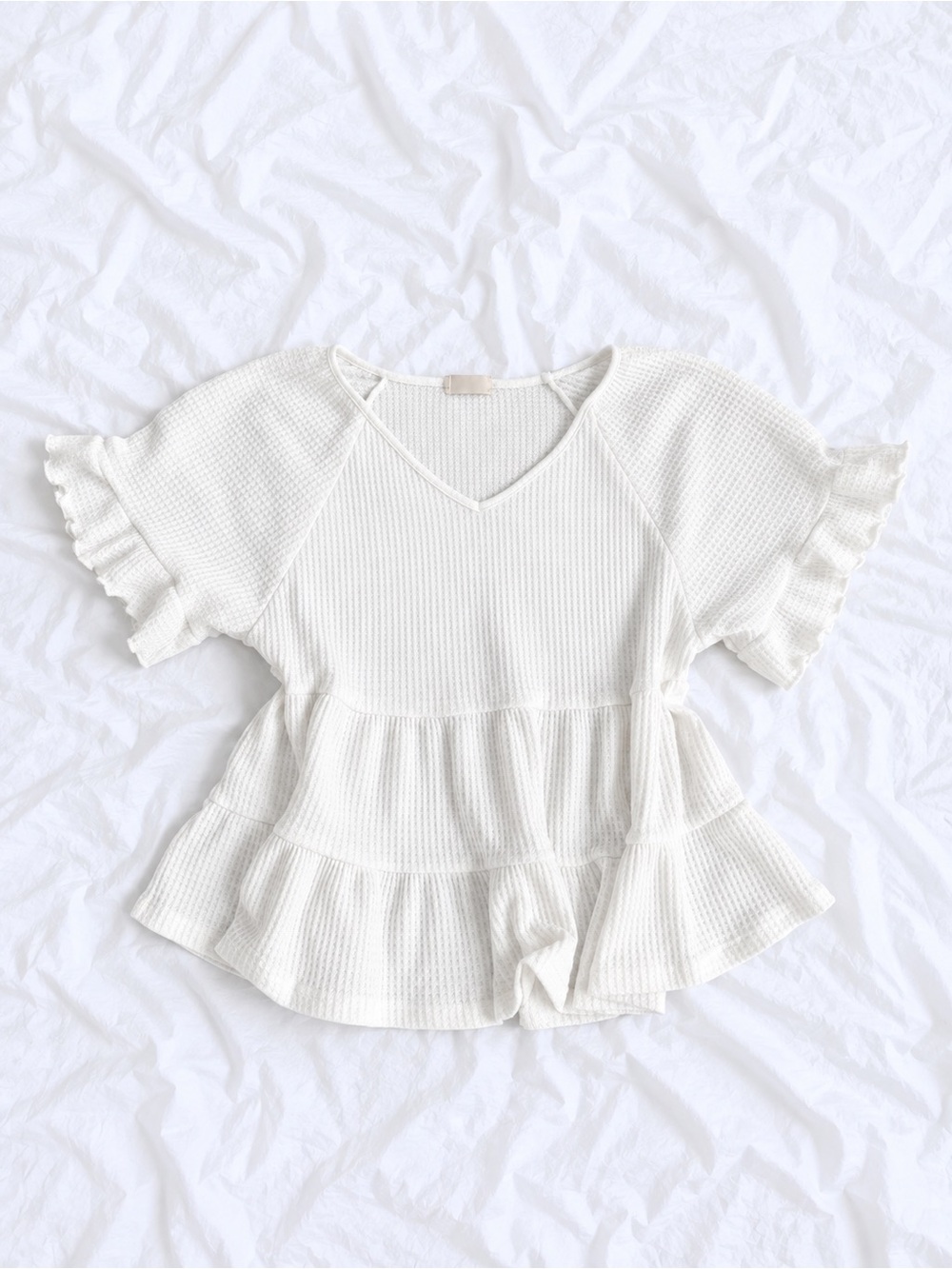 Altar'd State Cream Ruffle Tiered V-Neck Top